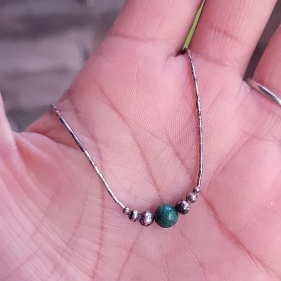 Vintage Native American handmade sterling balls, malachite ball, liquid silver h - Picture 4 of 14